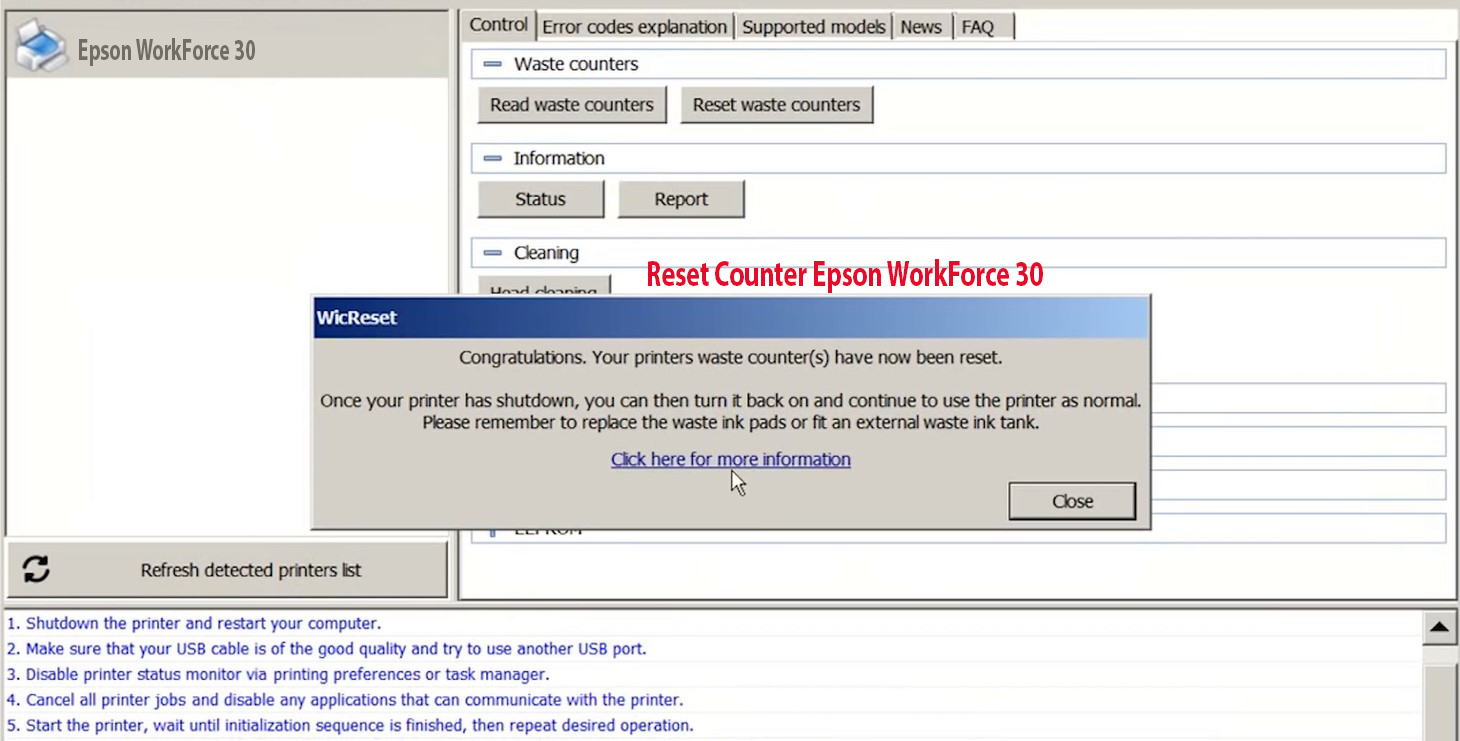 Reset Epson WorkForce 30 Step 7